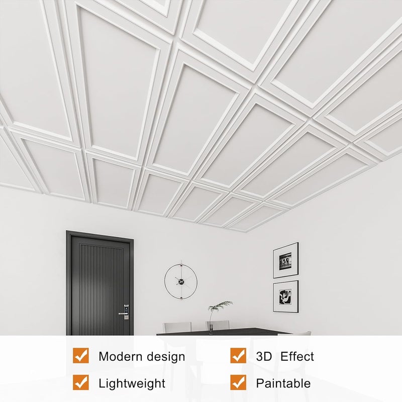 WOWSTAR 12-Pack 2x4ft Drop Ceiling Tiles, Waterproof Glue up Ceiling Panels, Modern Style 3D Wall Panels, White - Image 4